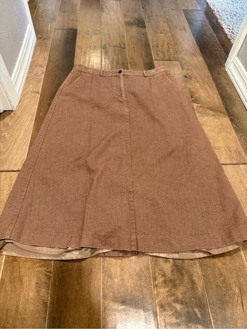 L.L. Bean Chestnut Brown Herringbone Print A-Line Women's Skirt